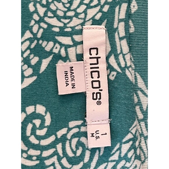 Chico's Shirt Womens Medium Green Paisley V Neck 3/4 Sleeve Pima Cotton Top - Picture 4 of 6